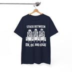 Funny Skeleton Graphic Tee - Stuck Between IDK IDC IDGAF Unisex T-Shirt