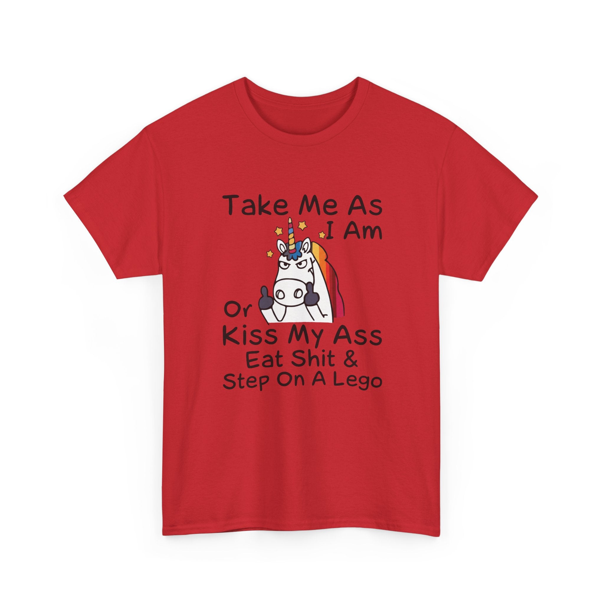 Funny Unicorn Graphic Tee - Take Me As I Am Step On A Lego Unisex T-Shirt  Description:
