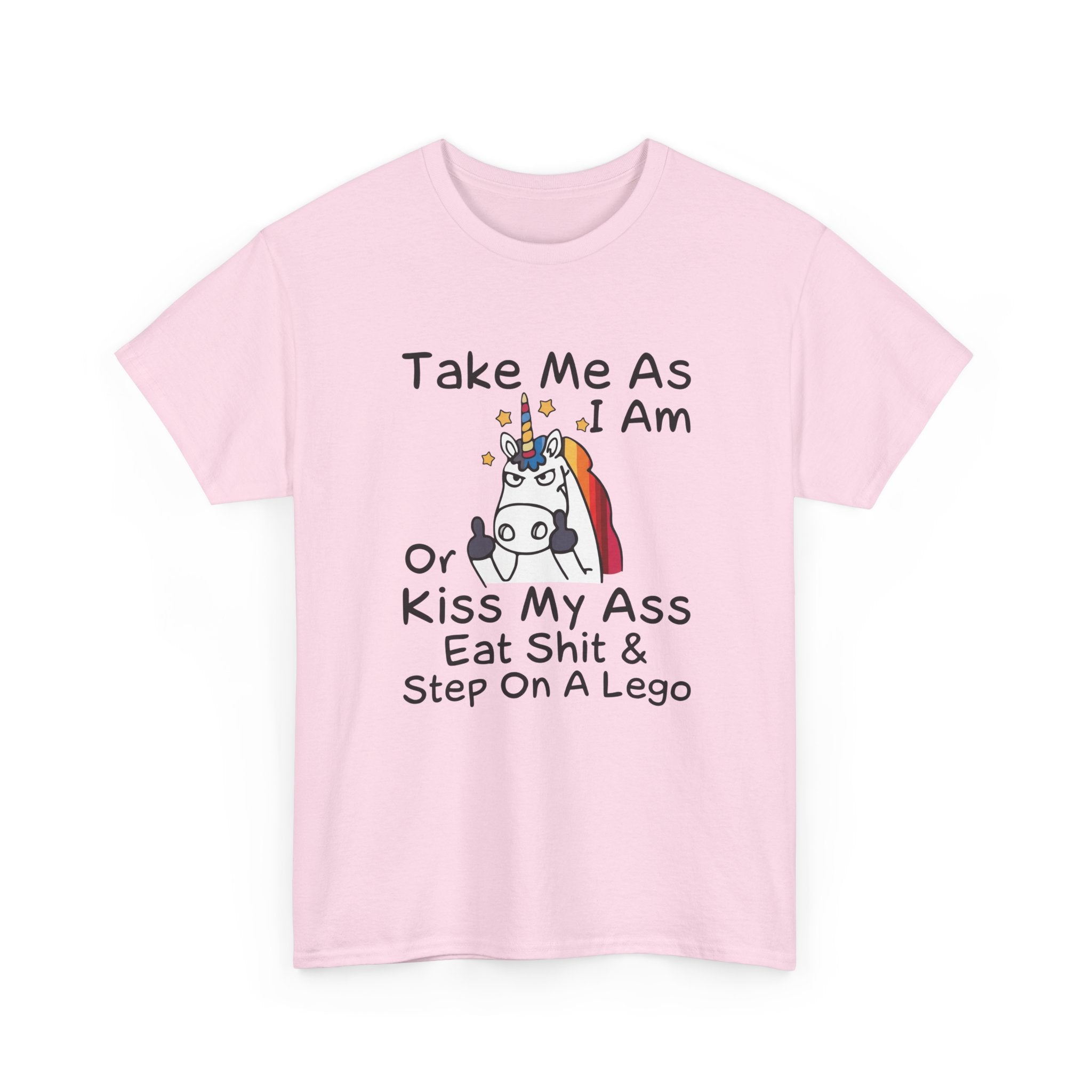 Funny Unicorn Graphic Tee - Take Me As I Am Step On A Lego Unisex T-Shirt  Description: