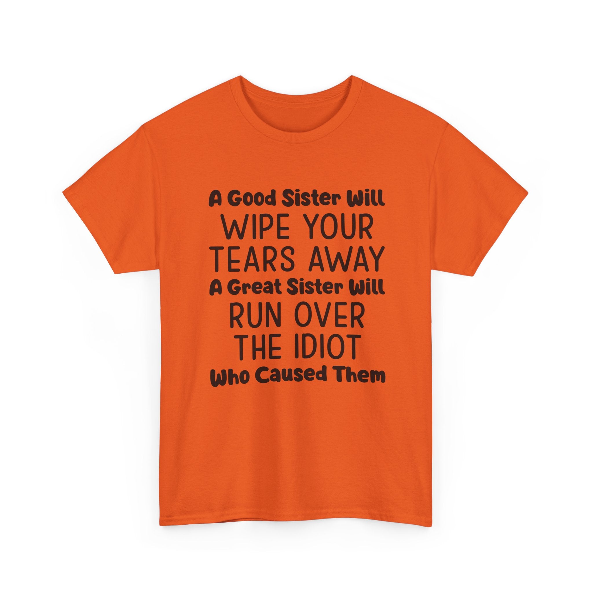 Funny Sibling Graphic Tee - A Great Sister Will Run Over The Idiot Unisex T-Shirt