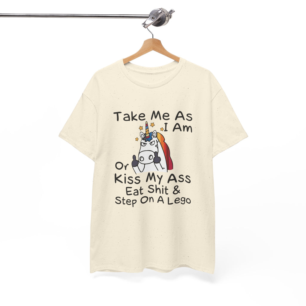 Funny Unicorn Graphic Tee - Take Me As I Am Step On A Lego Unisex T-Shirt  Description: