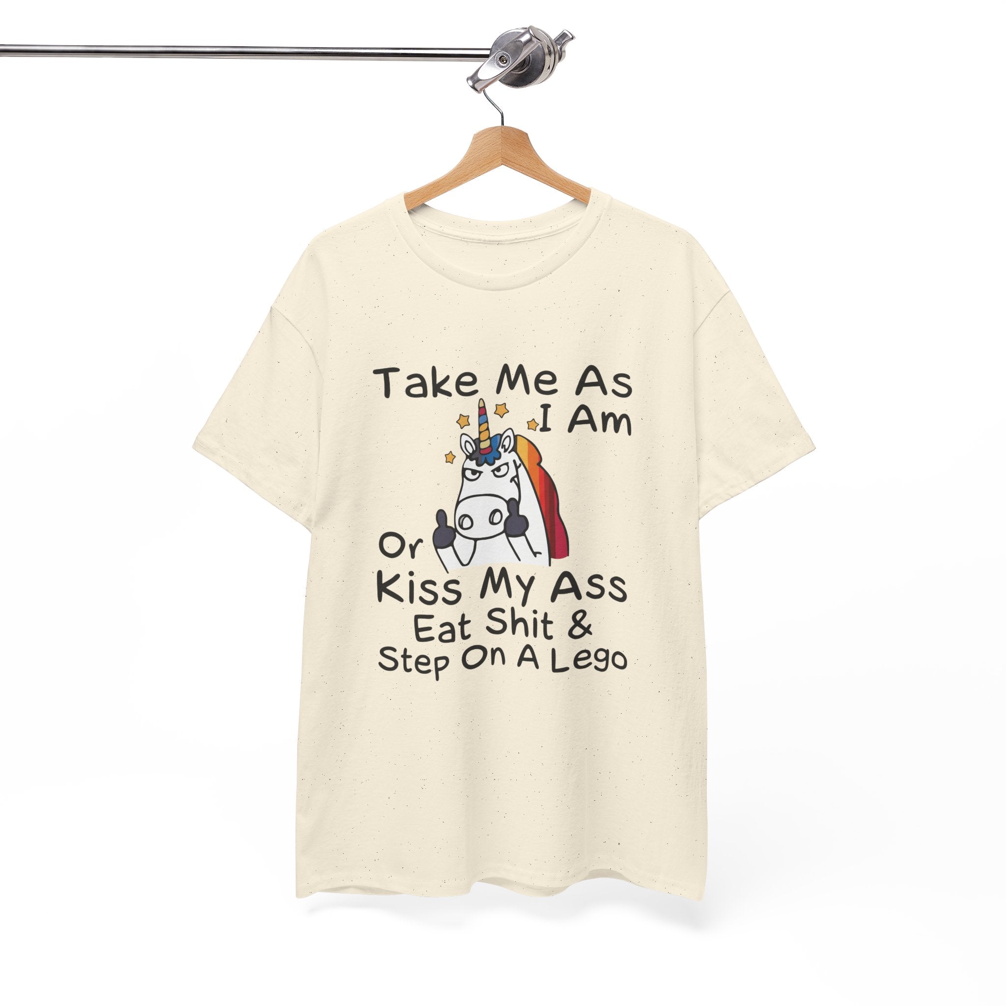 Funny Unicorn Graphic Tee - Take Me As I Am Step On A Lego Unisex T-Shirt  Description: