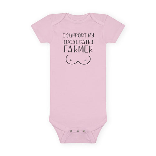 Funny Baby Onesie - I Support My Local Dairy Farmer Bodysuit | Cute Infant Clothes Pun