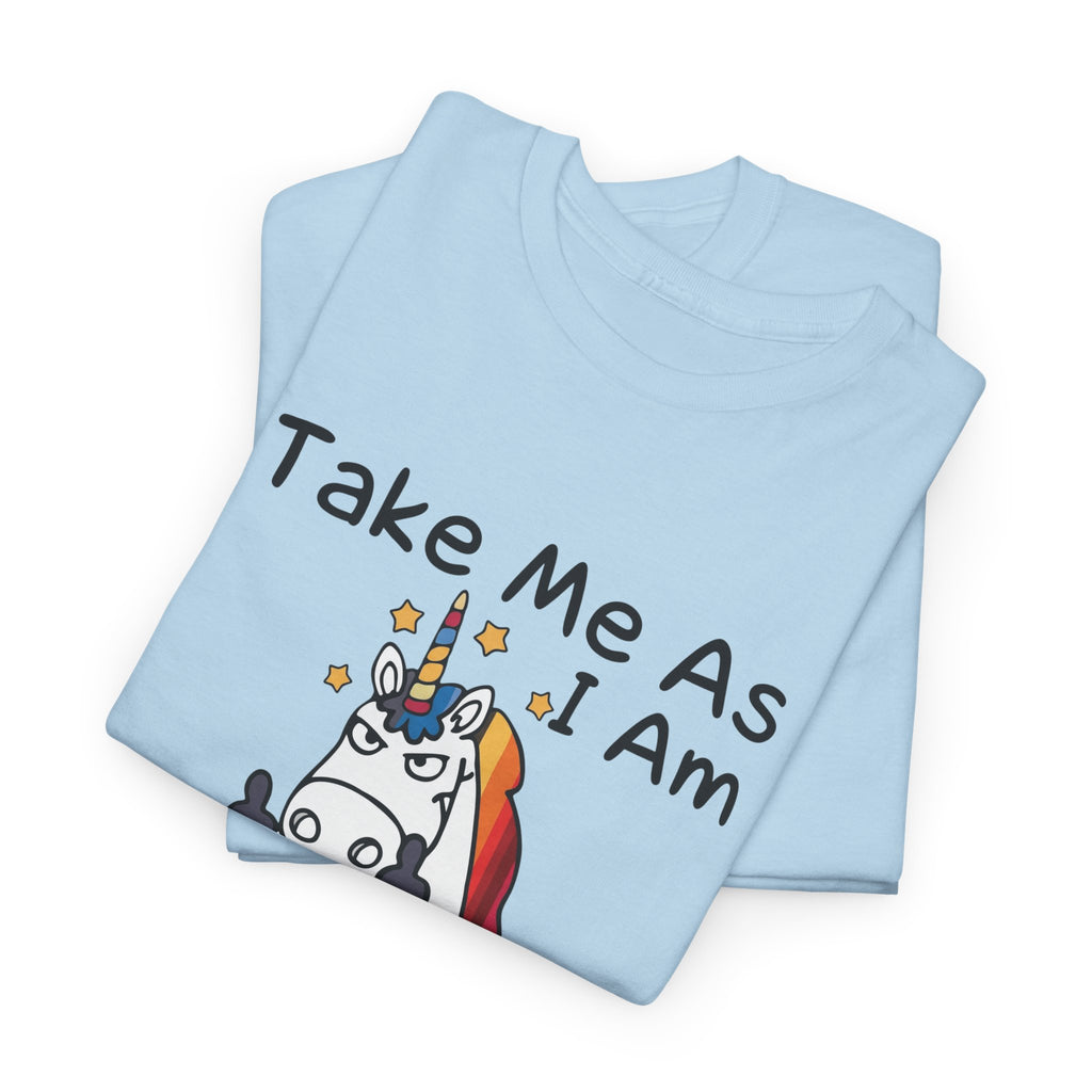 Funny Unicorn Graphic Tee - Take Me As I Am Step On A Lego Unisex T-Shirt  Description: