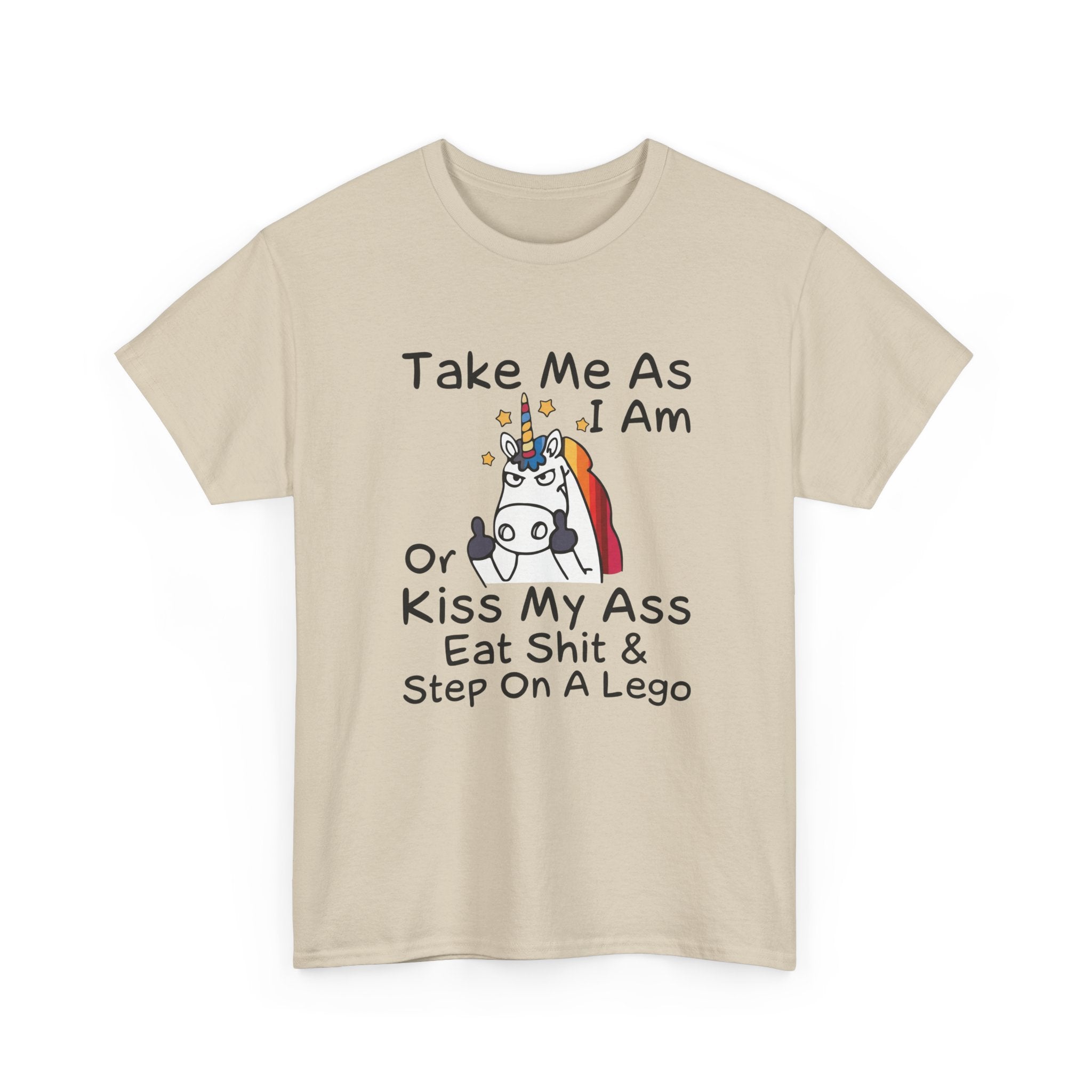 Funny Unicorn Graphic Tee - Take Me As I Am Step On A Lego Unisex T-Shirt  Description: