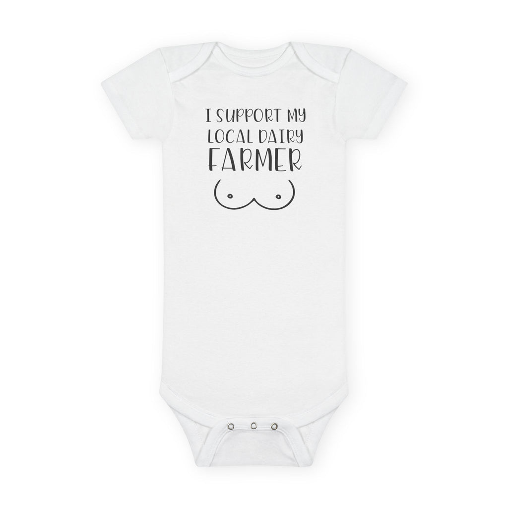 Funny Baby Onesie - I Support My Local Dairy Farmer Bodysuit | Cute Infant Clothes Pun