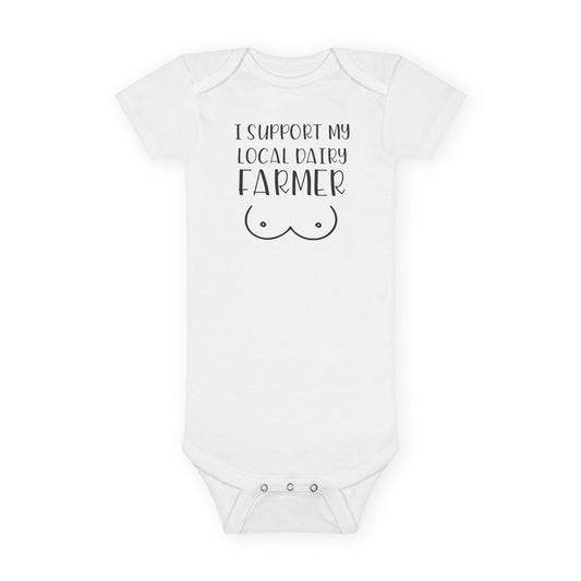 Funny Baby Onesie - I Support My Local Dairy Farmer Bodysuit | Cute Infant Clothes Pun