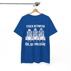 Funny Skeleton Graphic Tee - Stuck Between IDK IDC IDGAF Unisex T-Shirt