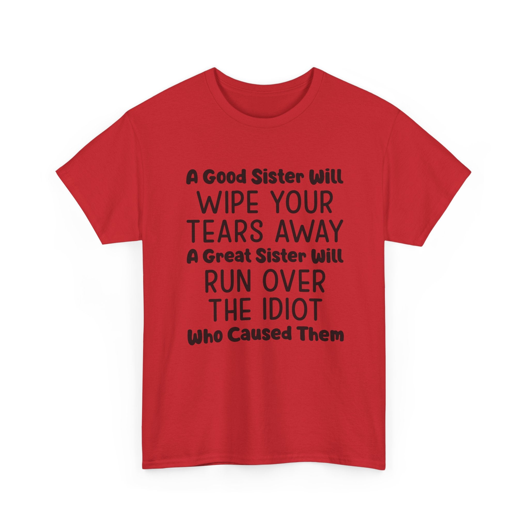 Funny Sibling Graphic Tee - A Great Sister Will Run Over The Idiot Unisex T-Shirt