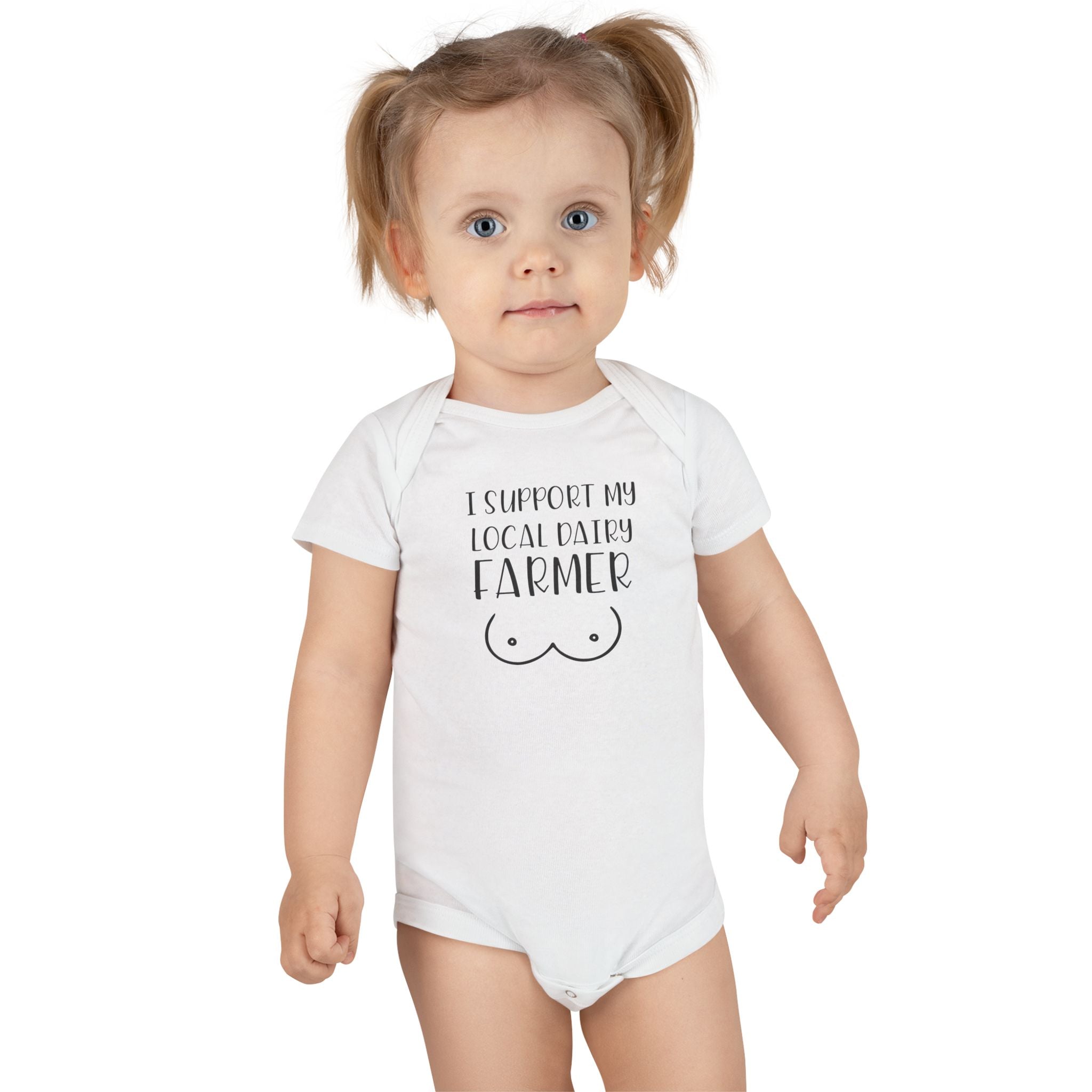 Funny Baby Onesie - I Support My Local Dairy Farmer Bodysuit | Cute Infant Clothes Pun