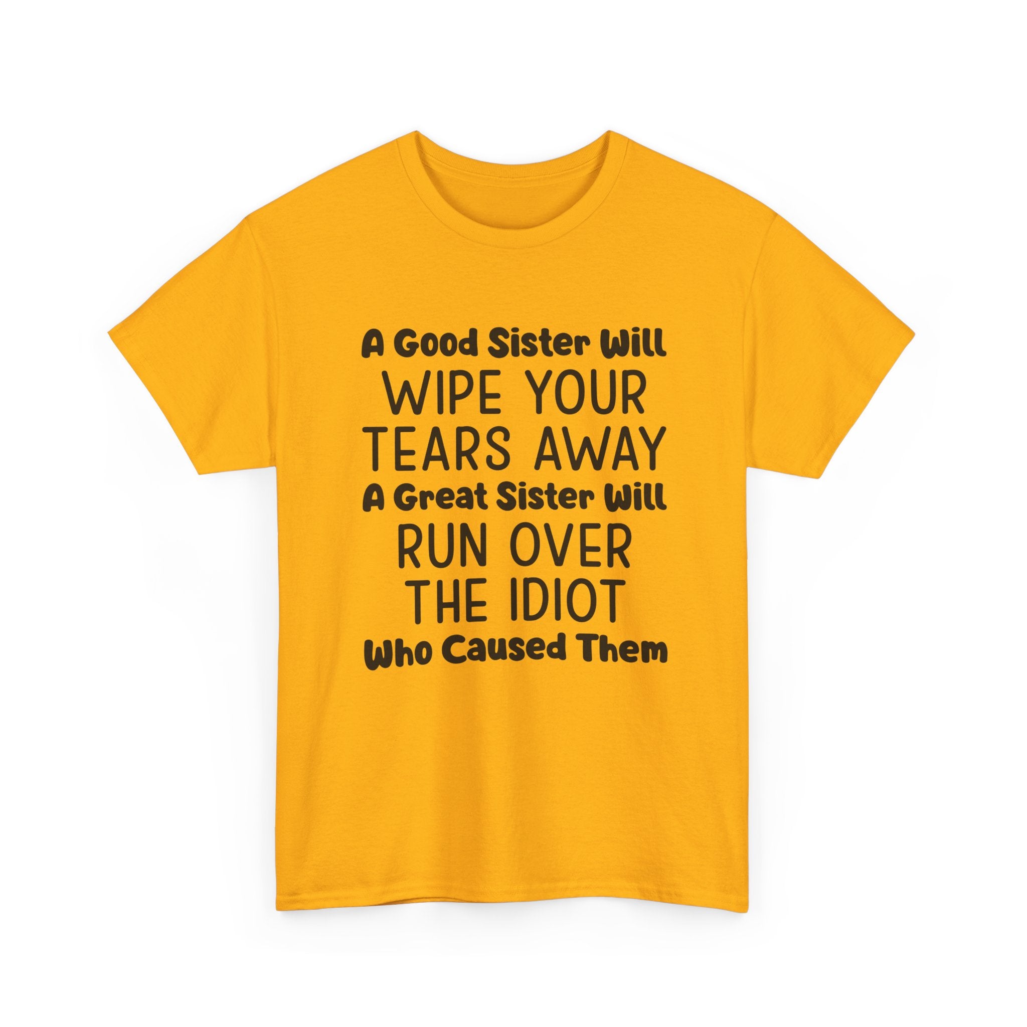 Funny Sibling Graphic Tee - A Great Sister Will Run Over The Idiot Unisex T-Shirt