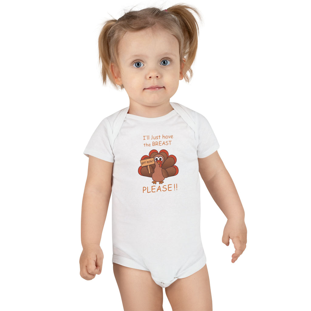 Funny Thanksgiving Baby Onesie - I'll Just Have The Breast Please Turkey Bodysuit