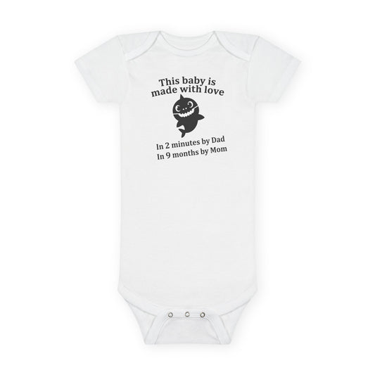 Funny Baby Onesie - Made With Love Baby Shark Bodysuit | Hilarious Infant Clothes