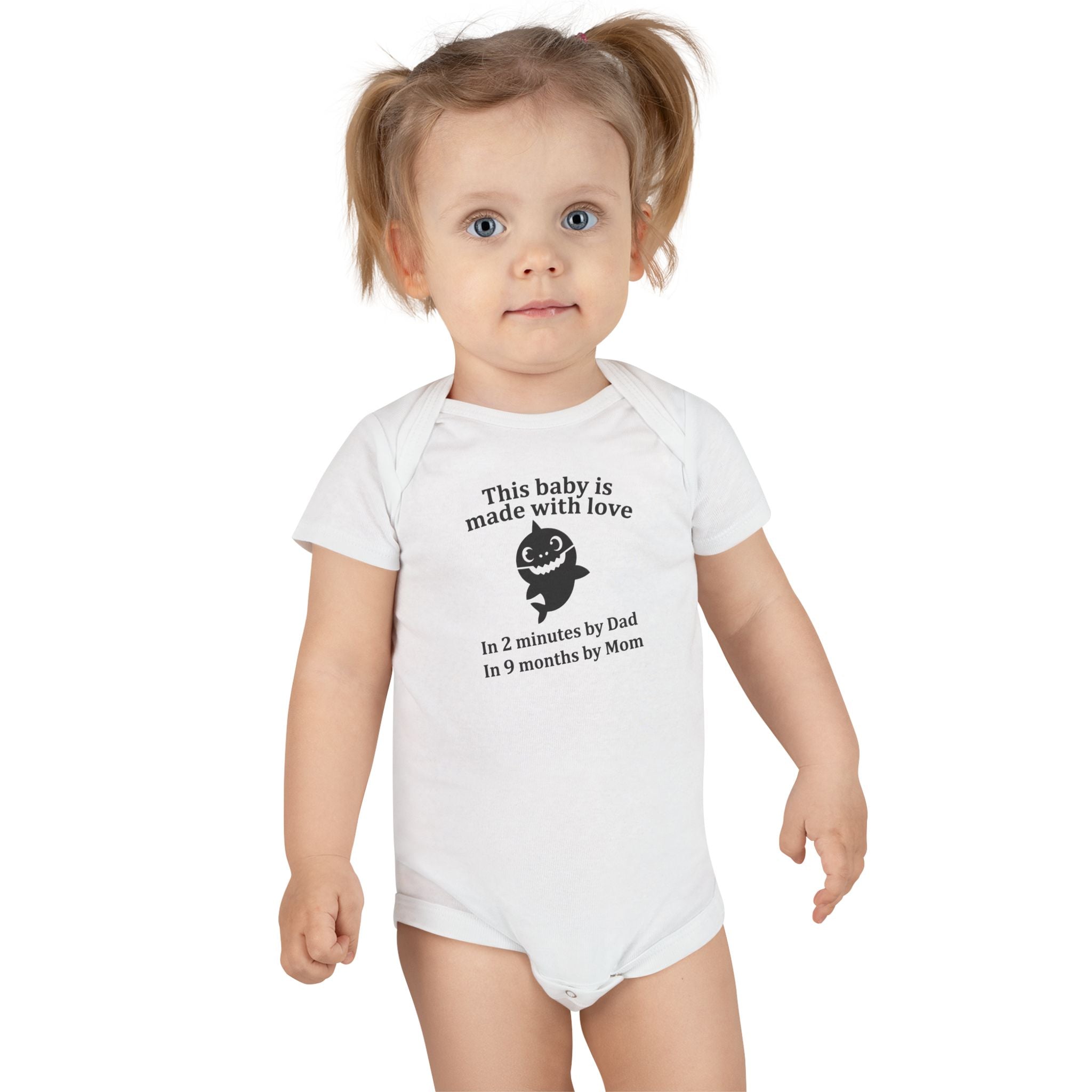 Funny Baby Onesie - Made With Love Baby Shark Bodysuit | Hilarious Infant Clothes