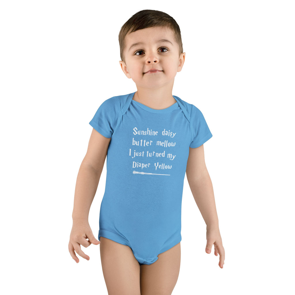 Funny Wizard Baby Onesie - Sunshine Daisy Tried My Diaper Yellow Bodysuit