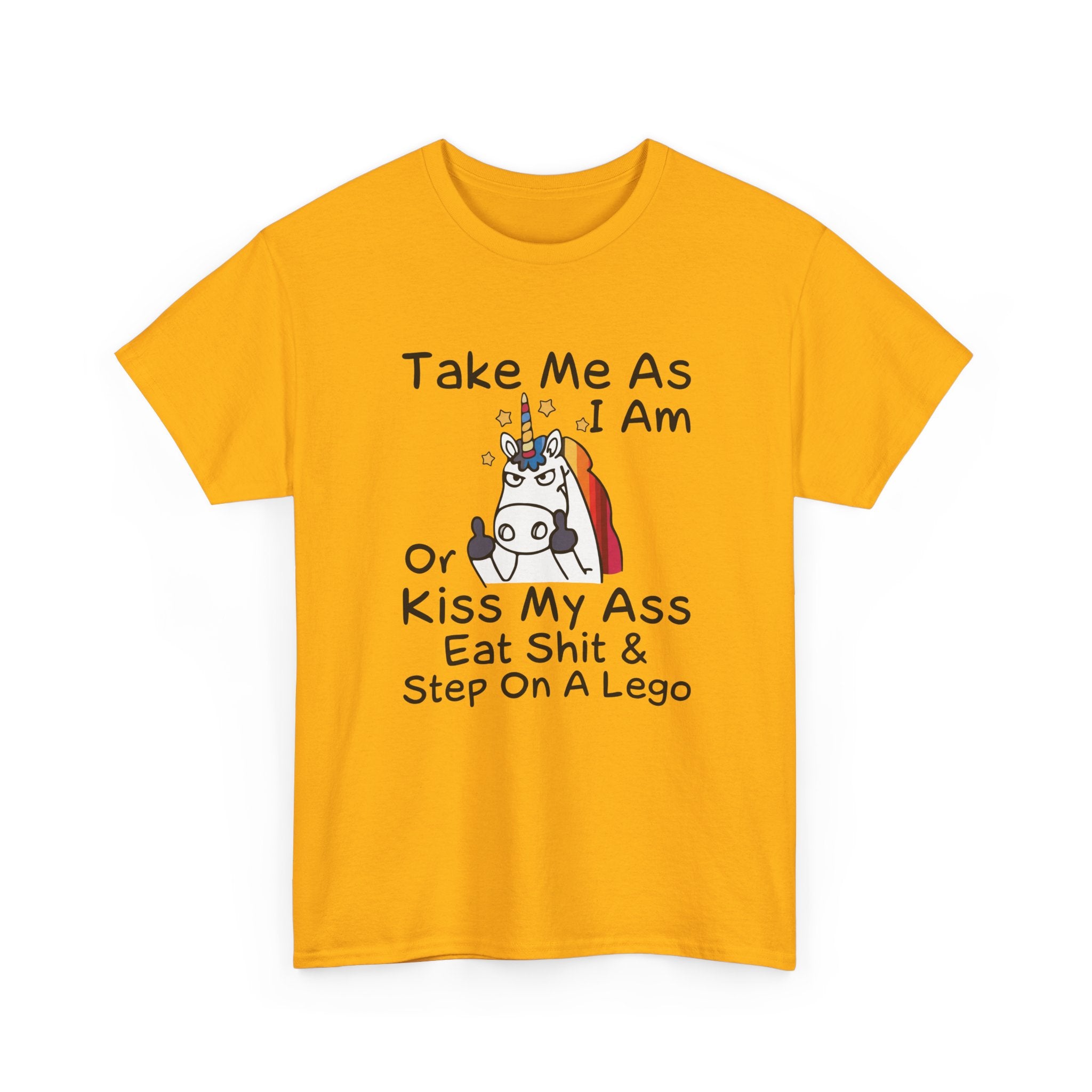 Funny Unicorn Graphic Tee - Take Me As I Am Step On A Lego Unisex T-Shirt  Description:
