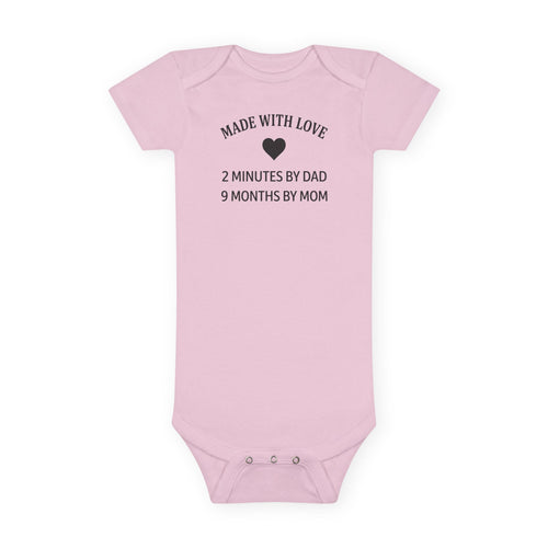 Funny Baby Onesie - Made With Love: 2 Minutes By Dad 9 Months By Mom | Cute Infant Bodysuit