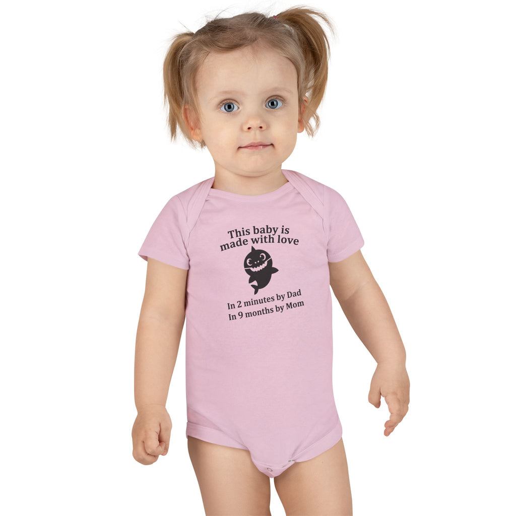Funny Baby Onesie - Made With Love Baby Shark Bodysuit | Hilarious Infant Clothes