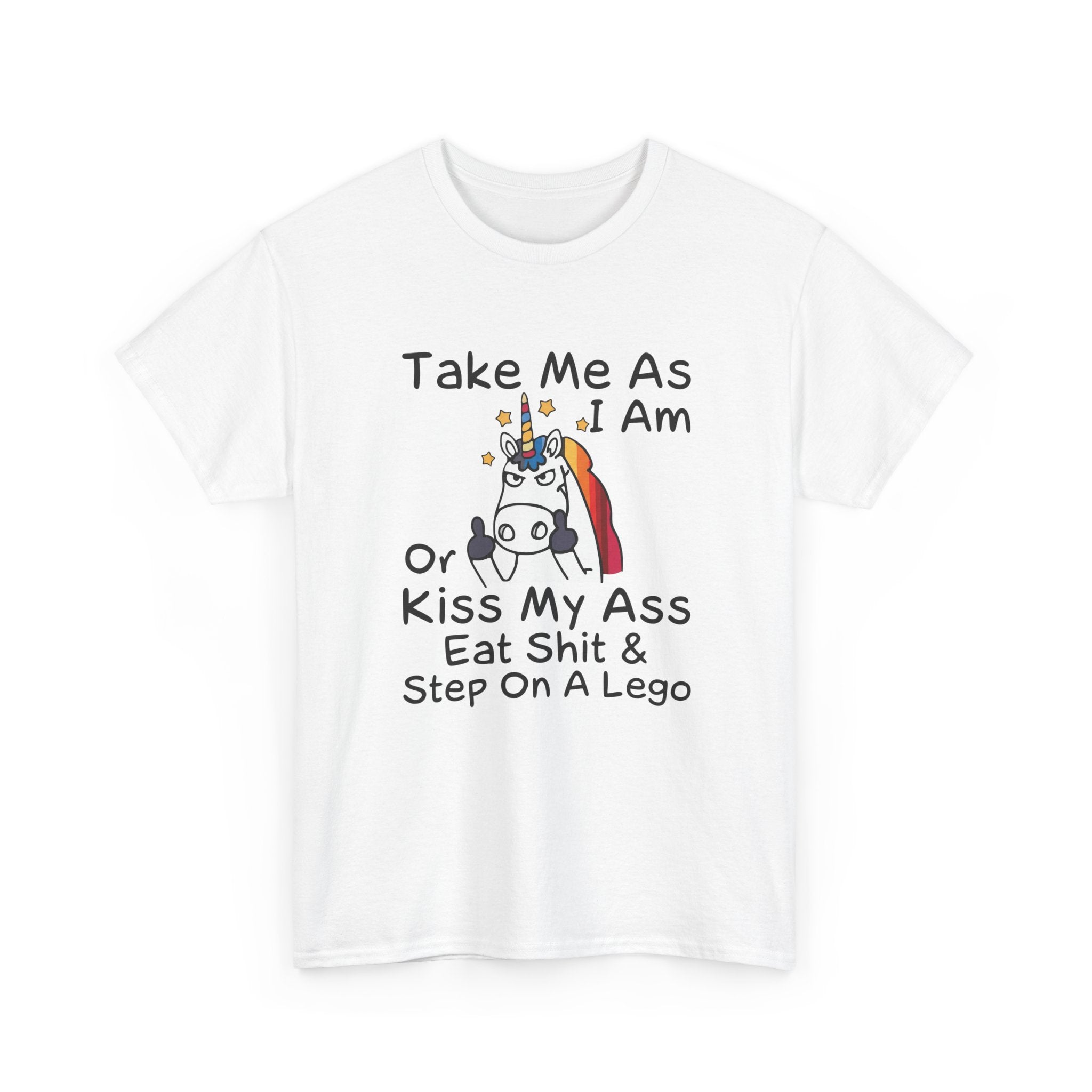 Funny Unicorn Graphic Tee - Take Me As I Am Step On A Lego Unisex T-Shirt  Description: