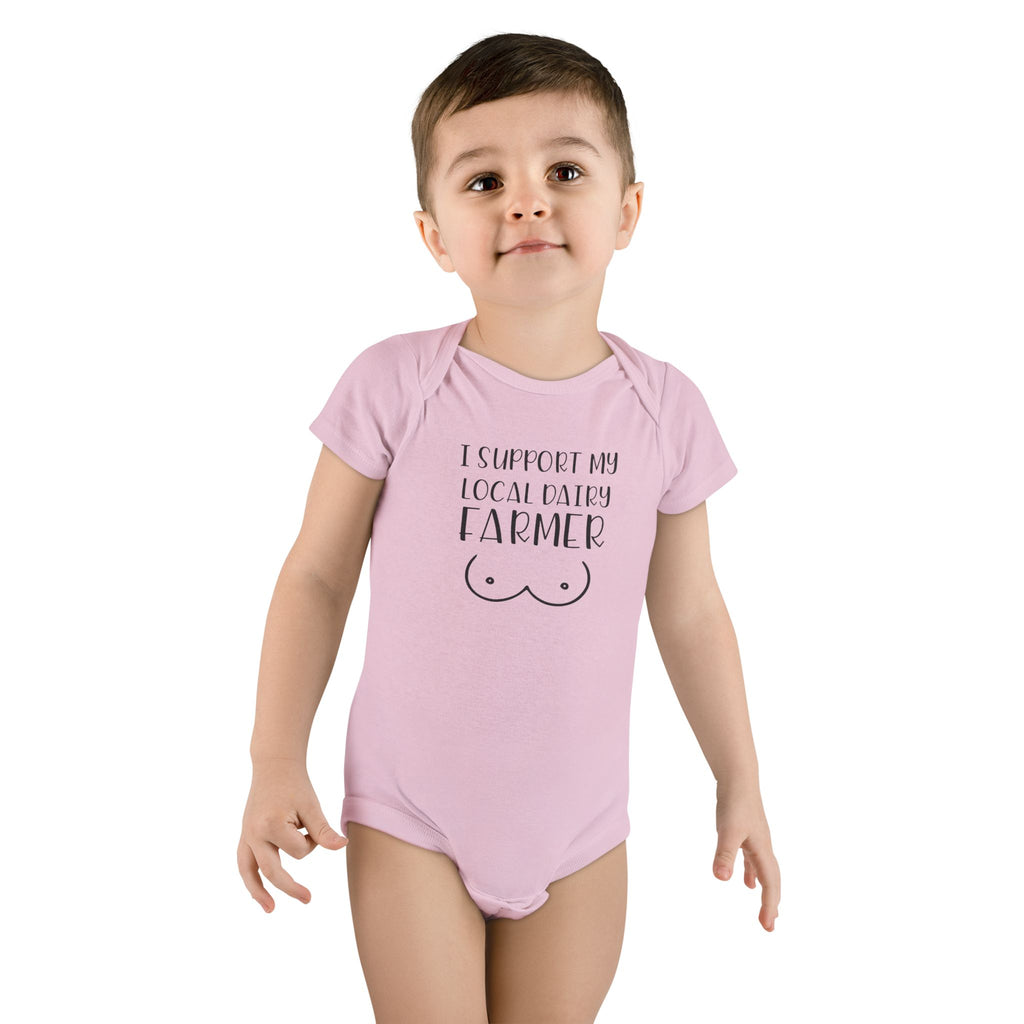 Funny Baby Onesie - I Support My Local Dairy Farmer Bodysuit | Cute Infant Clothes Pun