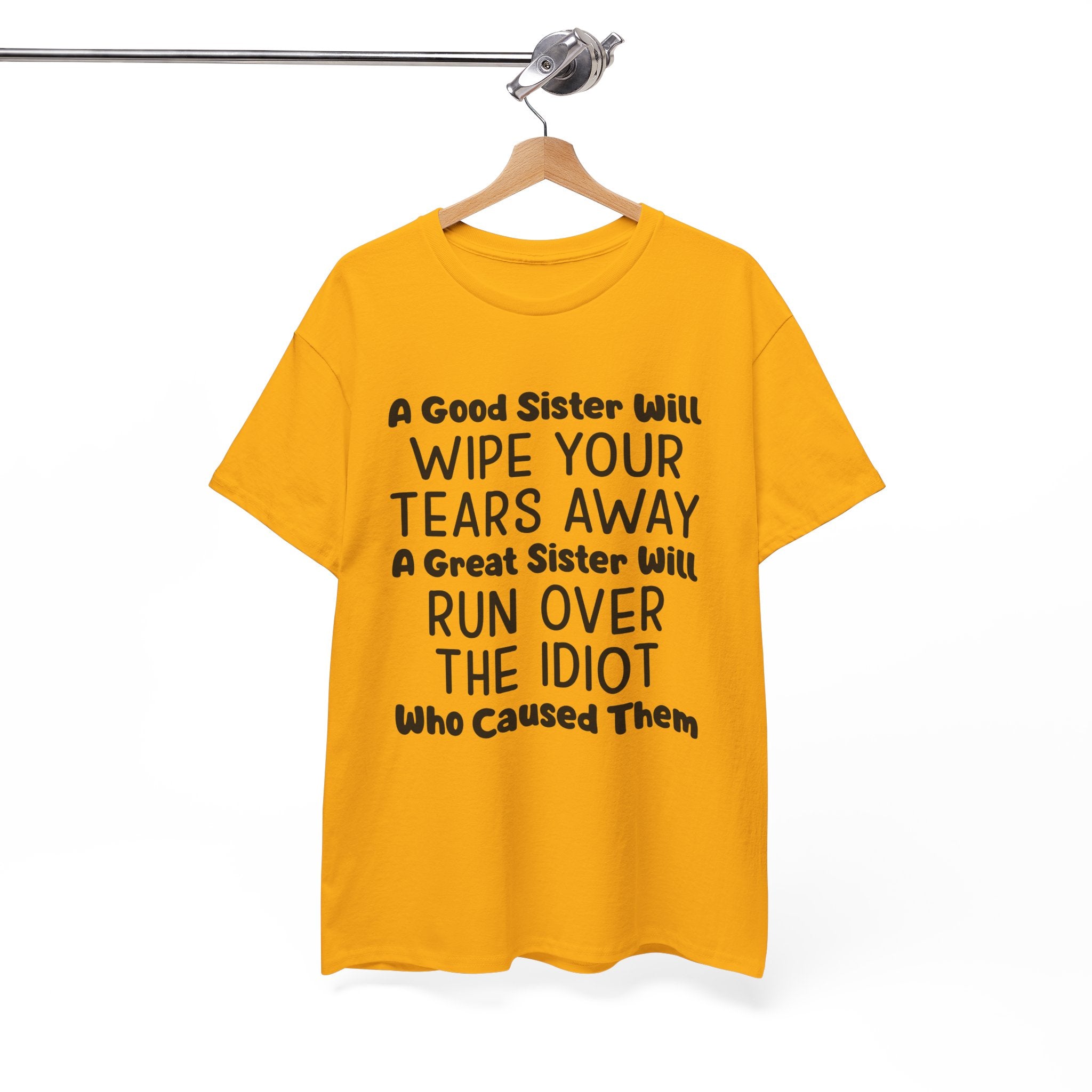Funny Sibling Graphic Tee - A Great Sister Will Run Over The Idiot Unisex T-Shirt